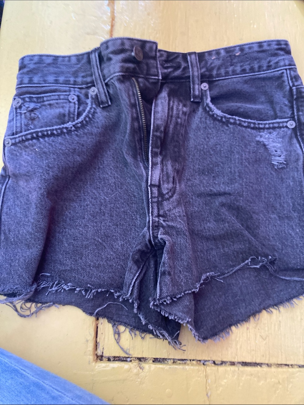Madewell Black Washed Frayed Hem Denim Shorts